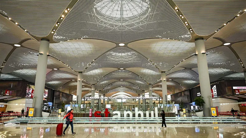  زنی با چمدان در فرودگاه استانبول