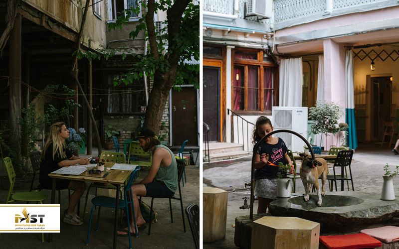 فضای حیاط رستوران ezo در تفلیس